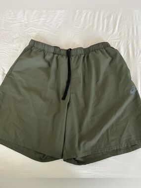 Army green asics shorts